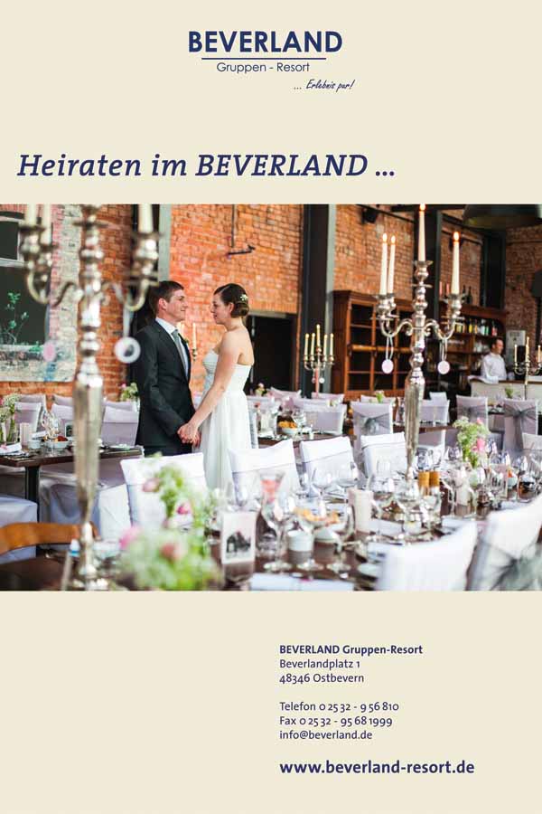 Die Titelseite von dem Hochzeitskatalog vom Beverland Gruppen Resort